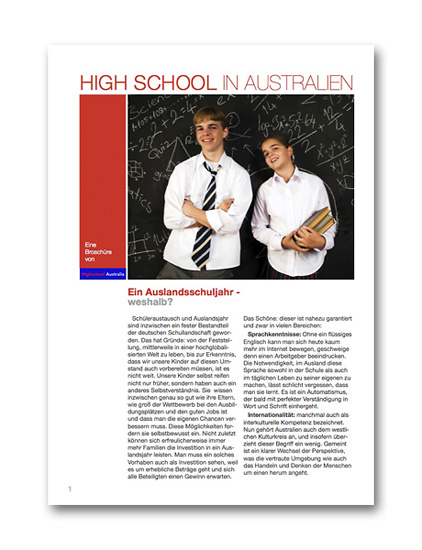 High School Australien Broschüre Titel High School Australien Broschüre Titel